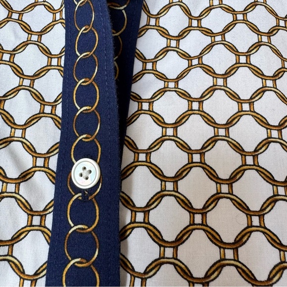 Talbots No Iron Button Up Dress Shirt White Gold Chain Design size 16 Cotton - Picture 2 of 7